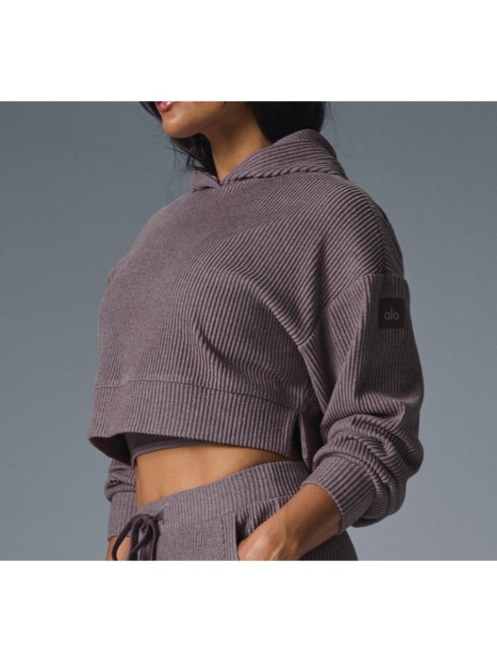Alo Muse Hoodie Raisinette Heather Ribbed Violet Hood Sweater Hooded Sweatshirt
